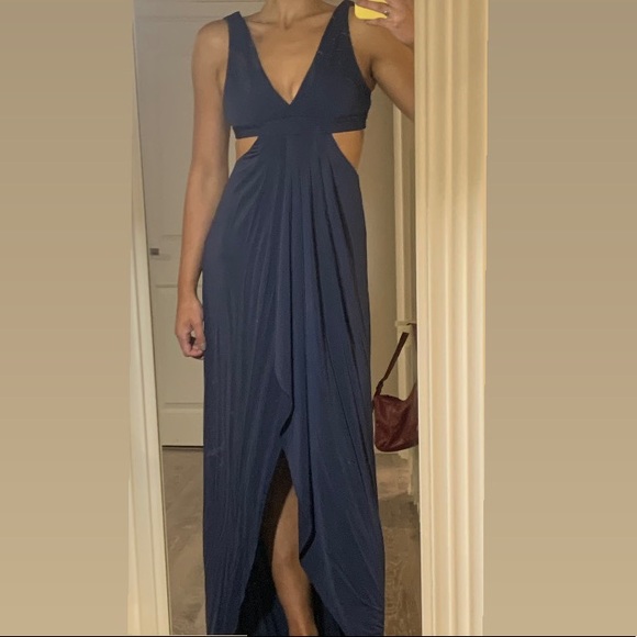 BCBG v-neck cutout navy formal dress. - Picture 1 of 4